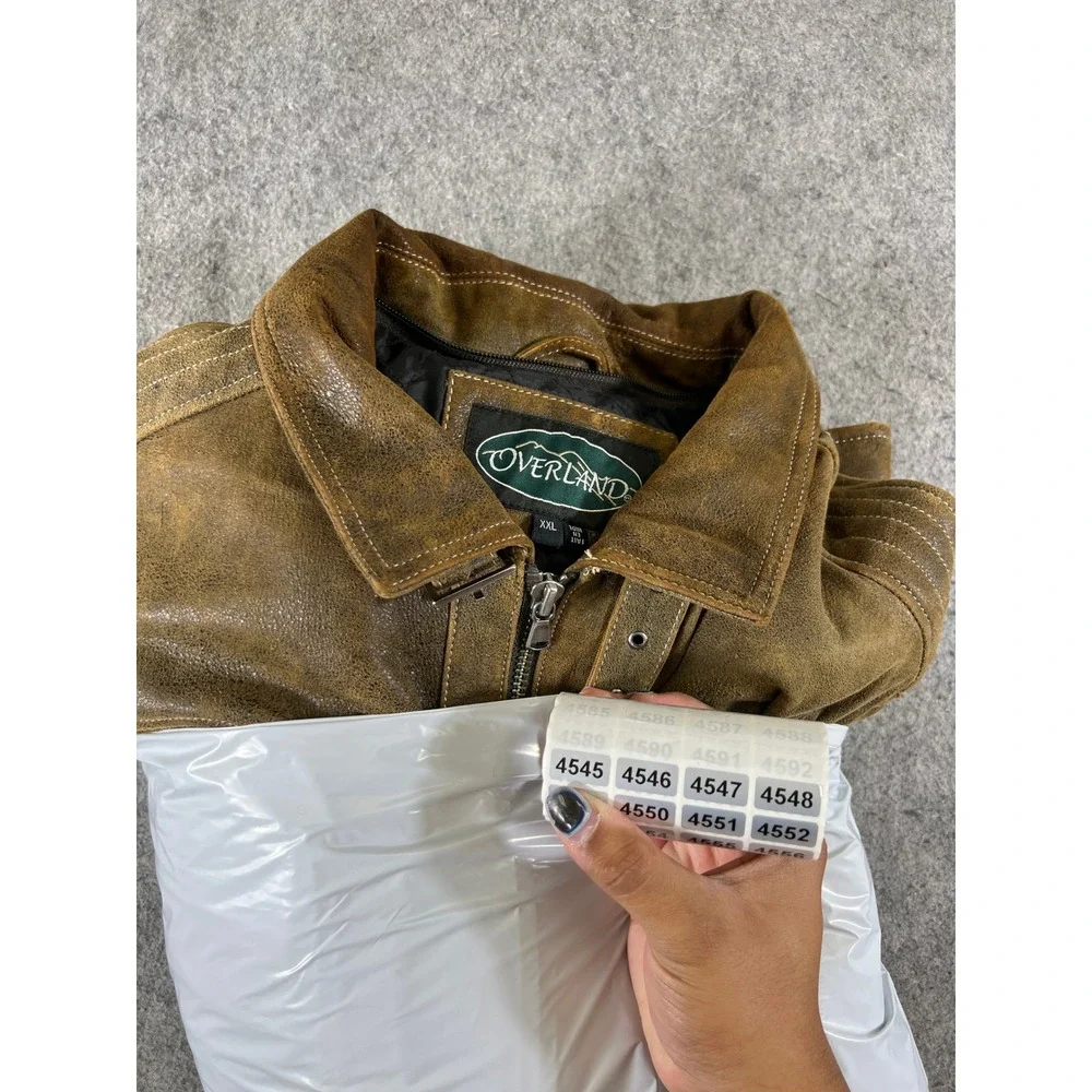 Overland Memphis Moto Leather Jacket Mens 2XL Brown La Marque Quilted Full Zip